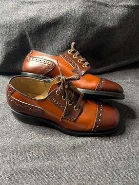 Vintage Mister Lazy-Bones Two-Tone Leather Brogue Oxfords, Size 4.5